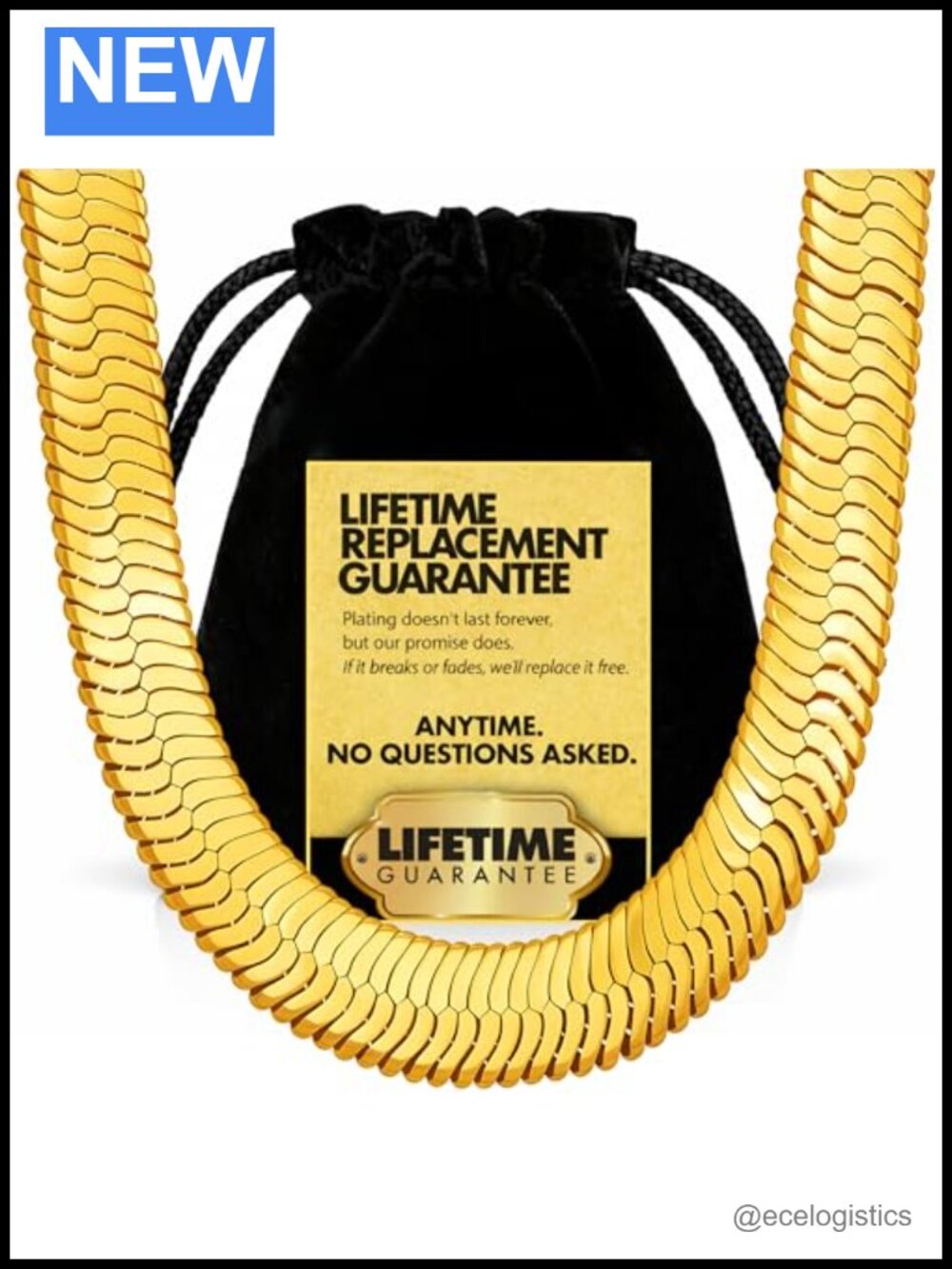 11mm Flexible Herringbone Chain Necklace 24k Real Gold Plated with Lifetime